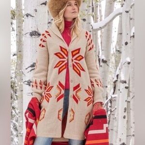 Sundance Nordic lambswool blend sweater coat geometric intarsia patterns medium